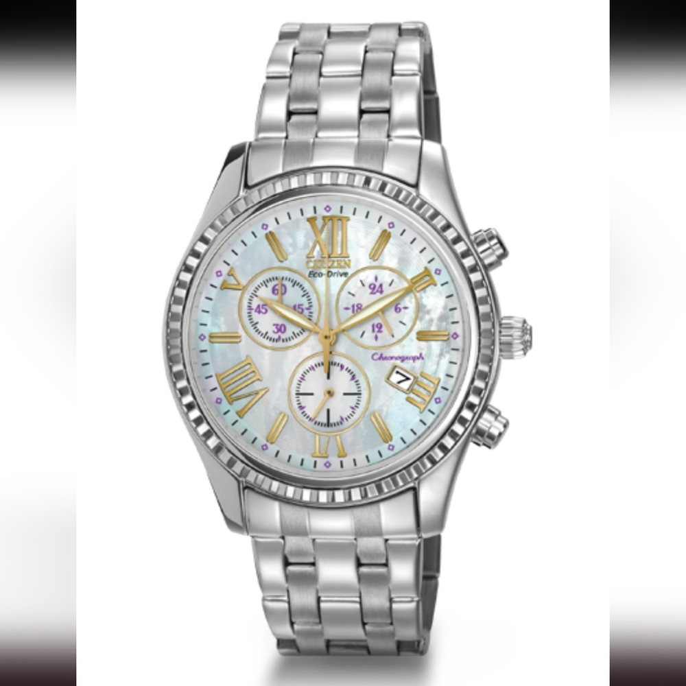 Citizen ECO-DRIVE Silver Chronograph Watch with PURPLE ACCENTS